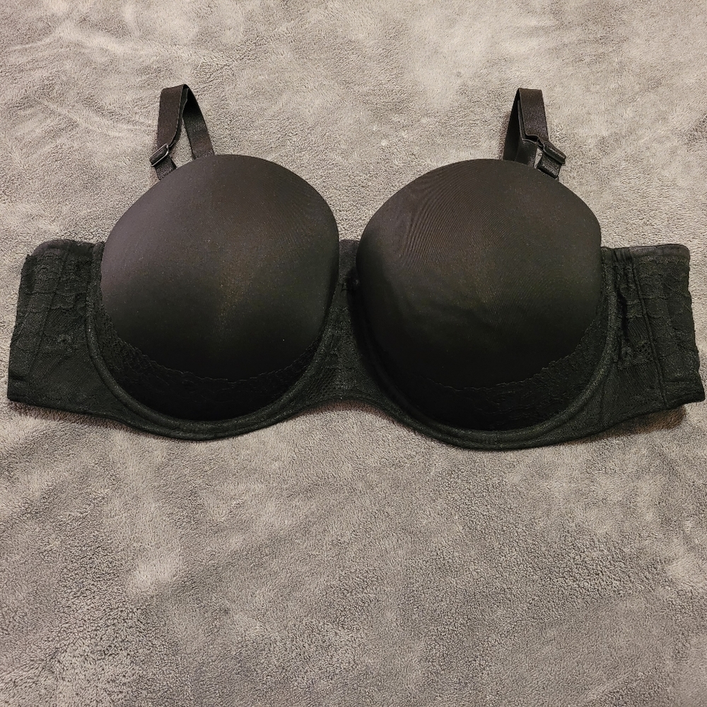 BLACK MICROFIBER & LACE PUSH-UP MULTIWAY STRAPLESS